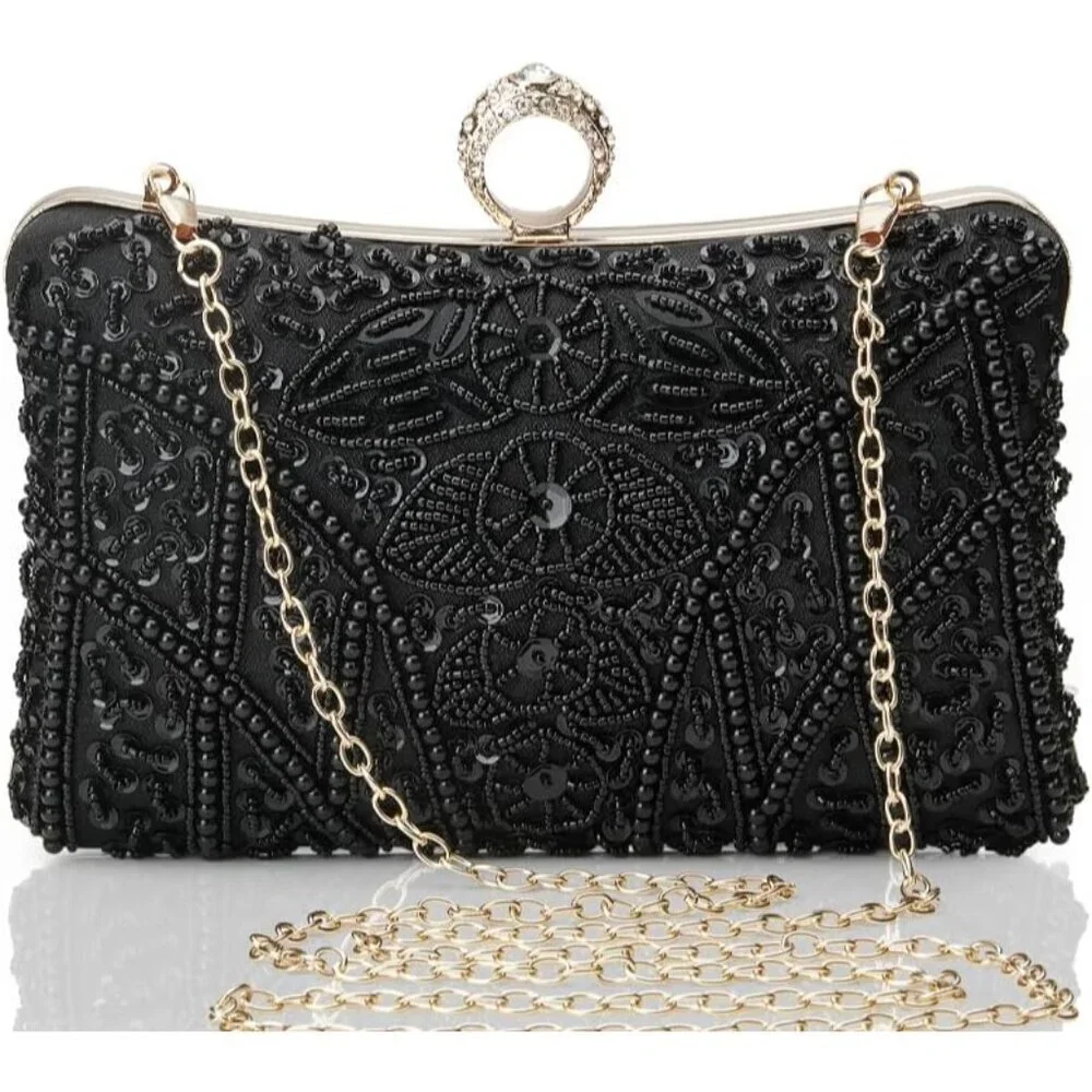 Evening Clutch Purses for Women Satin Beaded Sequin 1920s Gatsby Style